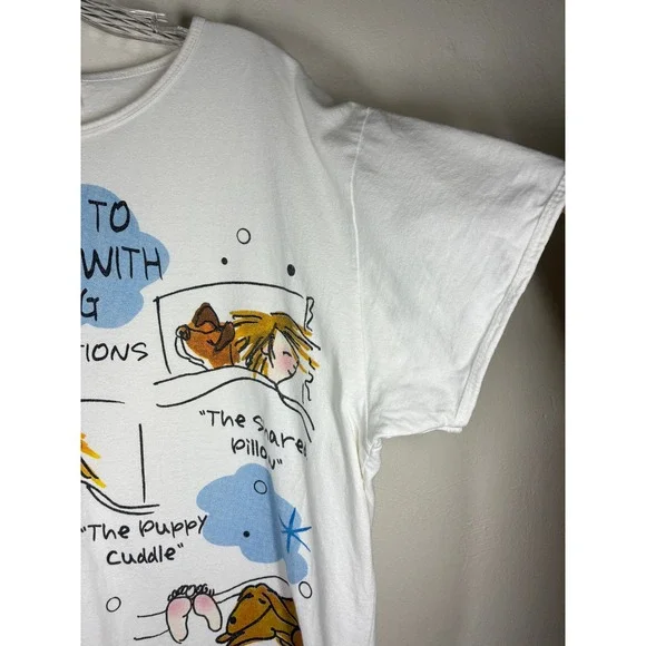 How To Sleep With A Dog Graphic Night Shirt White One Size Cotton Humor Puppy - Picture 5 of 10
